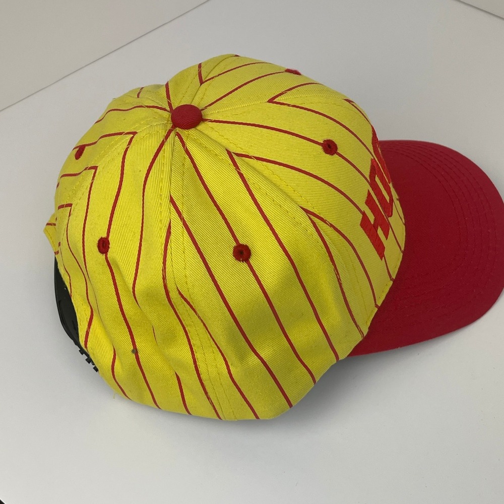 Hockey Skateboards Pinstripe Hat‎ Eyes Without A Face Snapback Cap Yellow Red FA - Picture 4 of 6